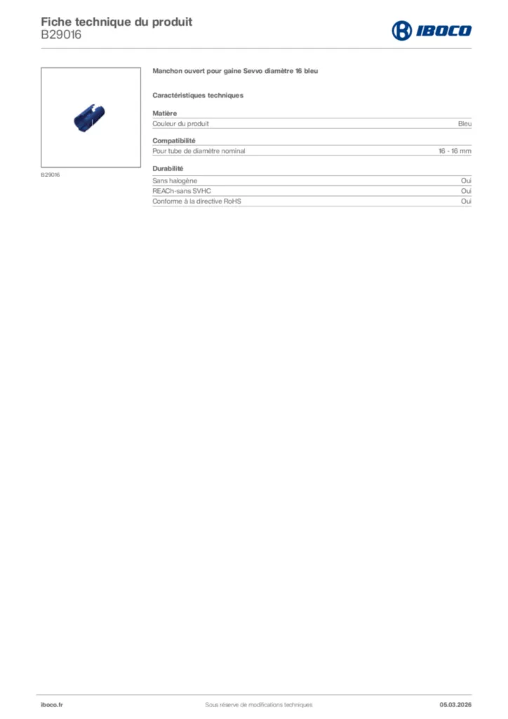 Image Iboco Fiche technique du produit B29016 | Hager France