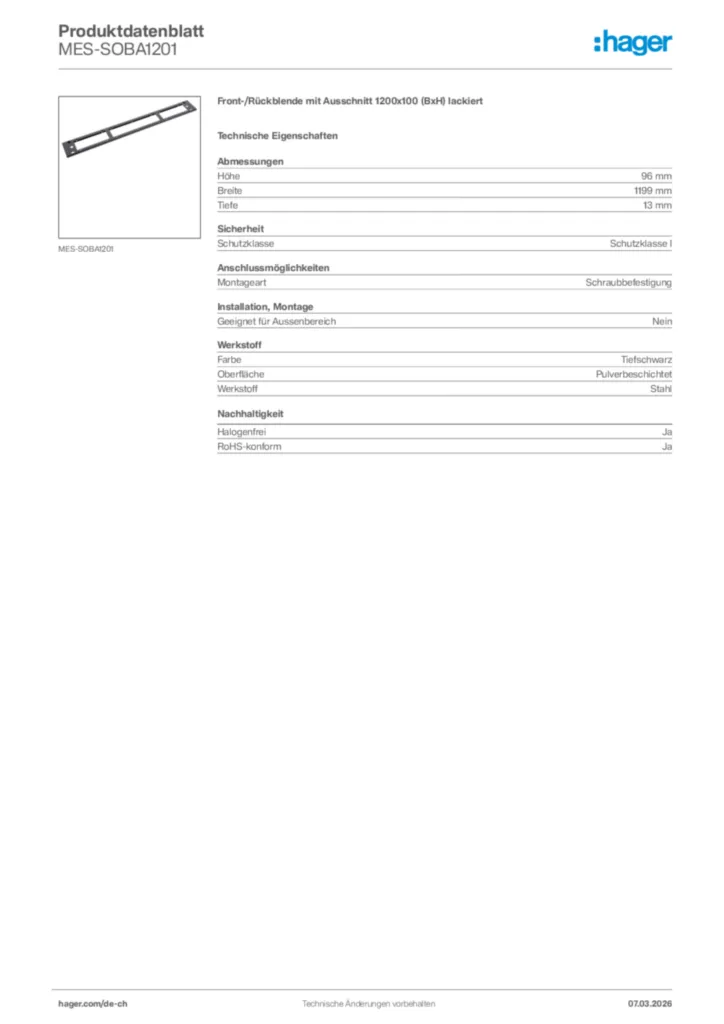 Bild Hager Produktdatenblatt MES-SOBA1201 | Hager Schweiz