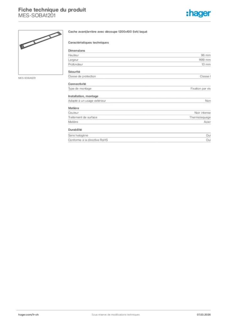 Image Hager Fiche technique du produit MES-SOBA1201 | Hager Suisse