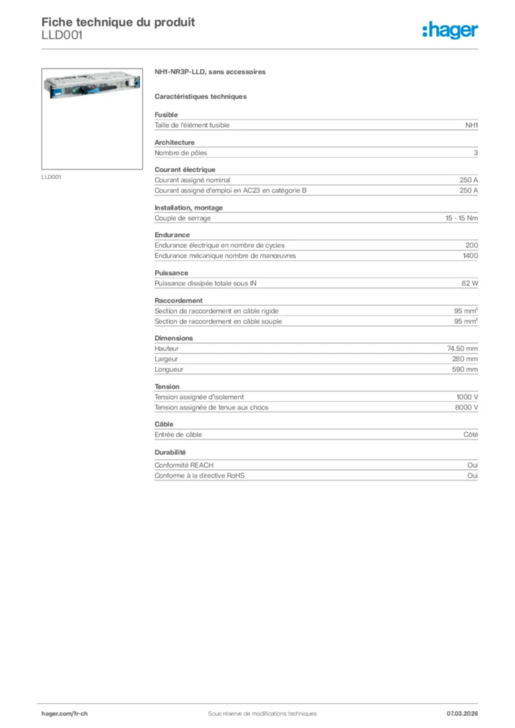 Image Hager Fiche technique du produit LLD001 | Hager Suisse