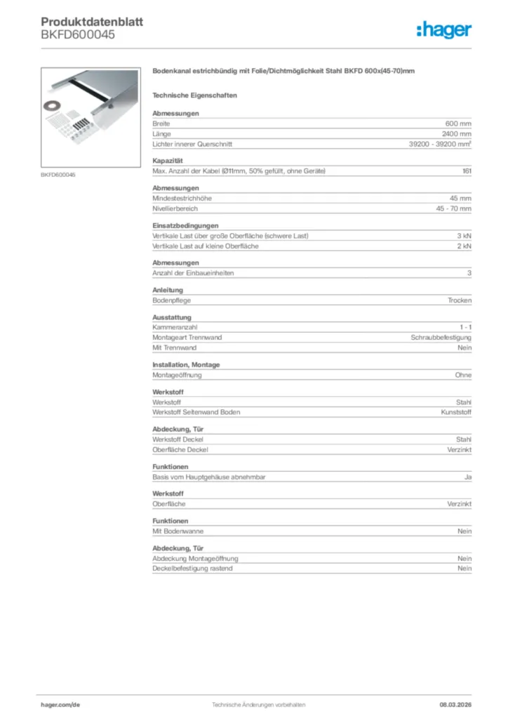Bild Hager Produktdatenblatt BKFD600045 | Hager Deutschland