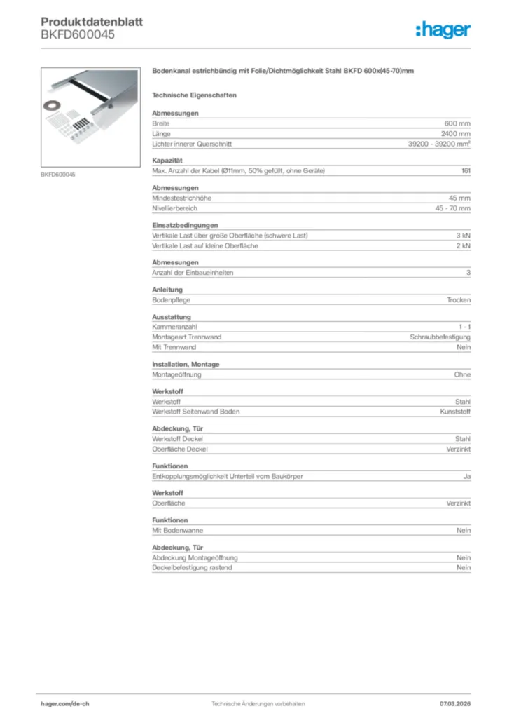Bild Hager Produktdatenblatt BKFD600045 | Hager Schweiz