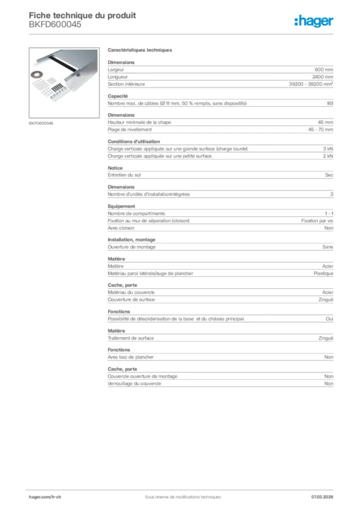 Image Hager Fiche technique du produit BKFD600045 | Hager Suisse