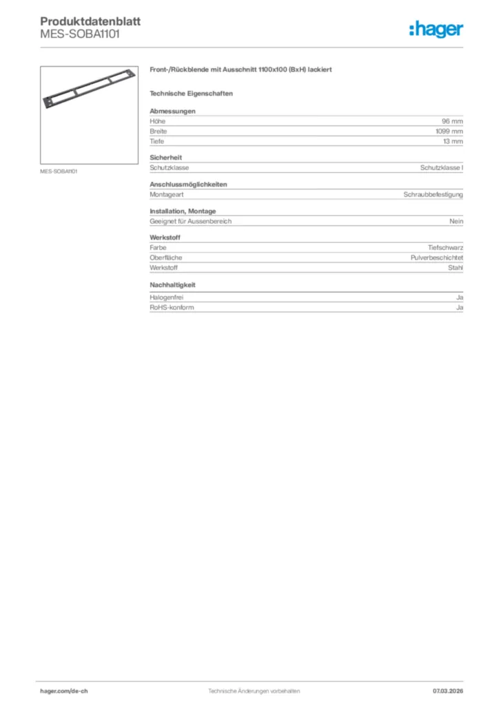 Bild Hager Produktdatenblatt MES-SOBA1101 | Hager Schweiz