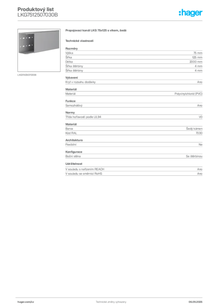 Obrázek Hager Produktový list LKG7512507030B | Hager