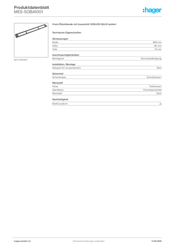 Bild Hager Produktdatenblatt MES-SOBA1001 | Hager Schweiz