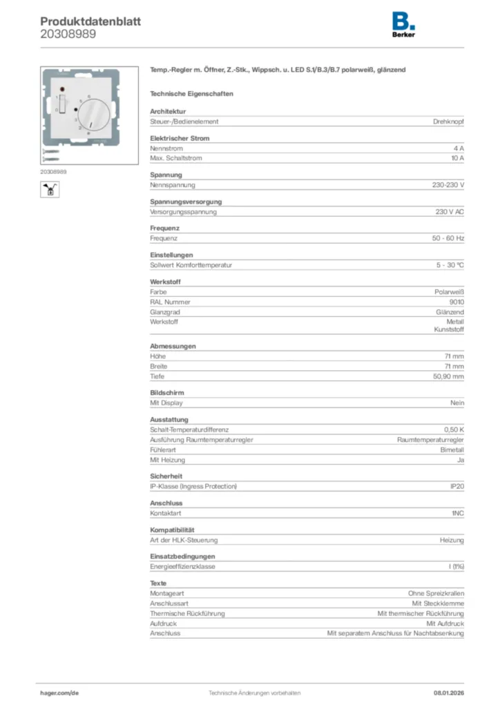 Bild Berker Produktdatenblatt 20308989 | Hager Deutschland