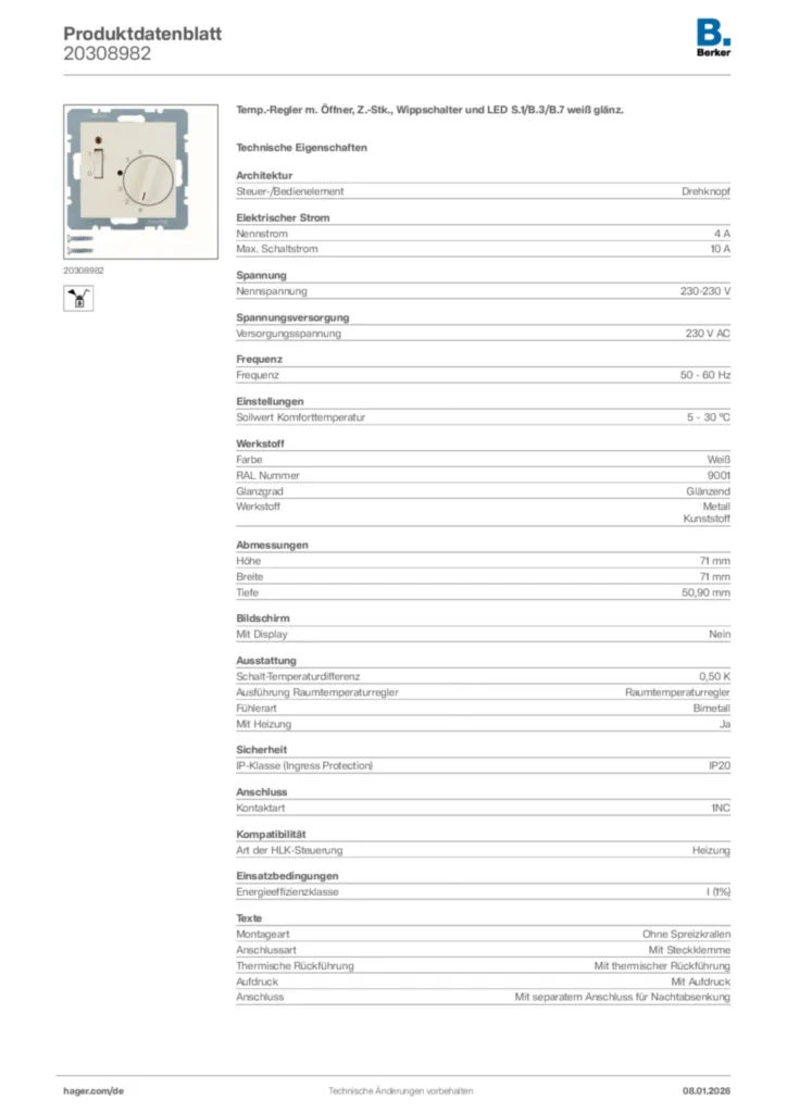 Bild Berker Produktdatenblatt 20308982 | Hager Deutschland
