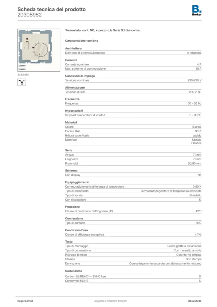 Immagine Berker Scheda tecnica del prodotto 20308982 | Hager Italia