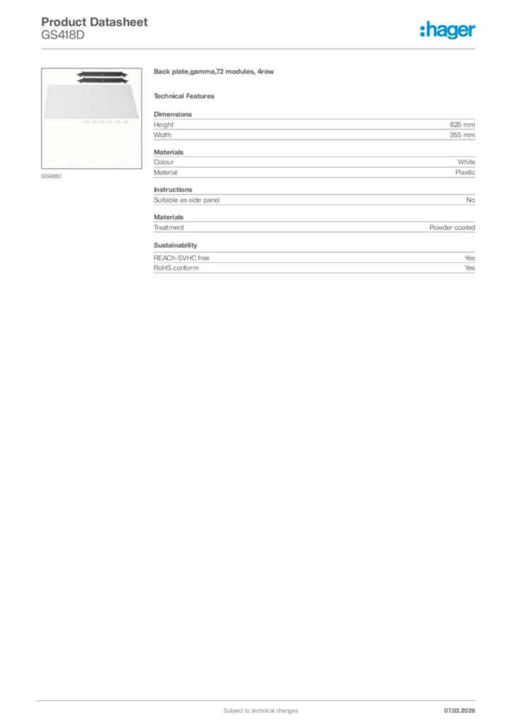 Image Hager Product data sheet GS418D  | Hager Africa