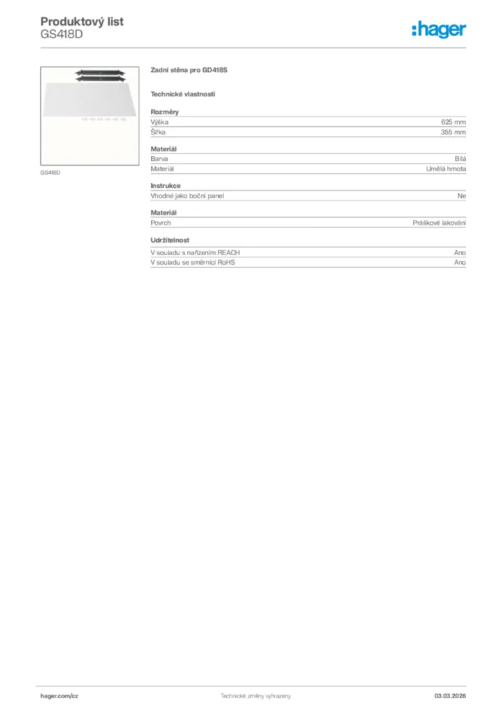 Obrázek Hager Product data sheet GS418D | Hager