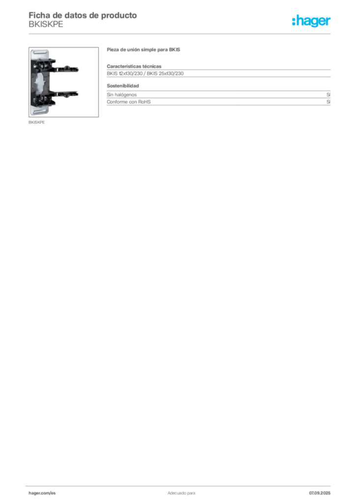 Imagen Hager Ficha de datos de producto BKISKPE | Hager España