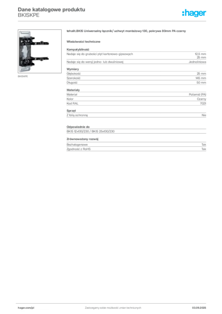 Zdjęcie Hager Karta katalogowa BKISKPE | Hager Polska