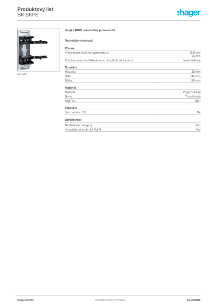 Obrázek Hager Produktový list BKISKPE | Hager