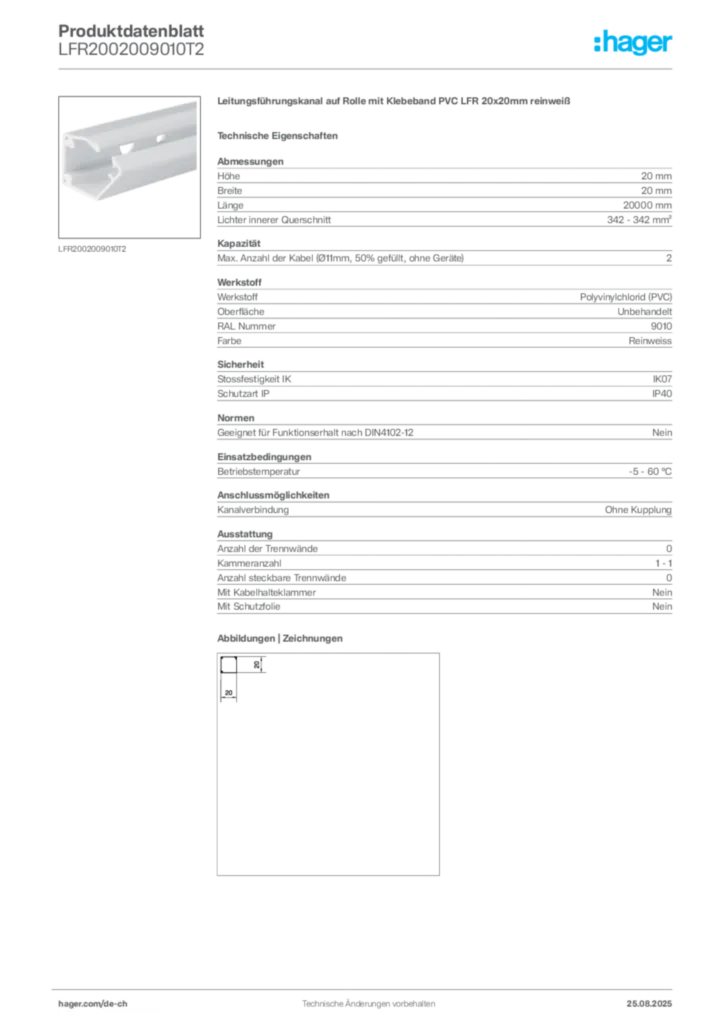 Bild Hager Produktdatenblatt LFR2002009010T2 | Hager Schweiz