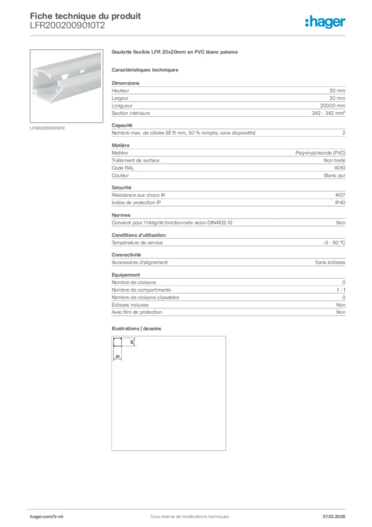 Image Hager Fiche technique du produit LFR2002009010T2 | Hager Suisse