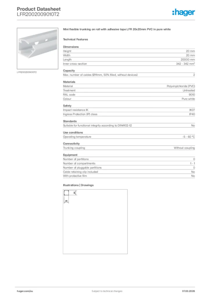 Image Hager Product data sheet LFR2002009010T2  | Hager Australia