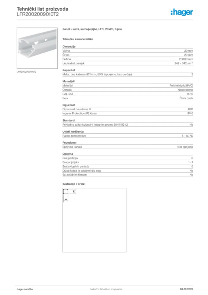 Slika Hager Tehnički list proizvoda LFR2002009010T2  | Hager