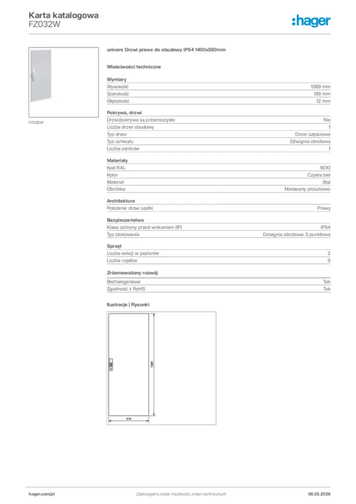 Zdjęcie Hager Karta katalogowa FZ032W | Hager Polska