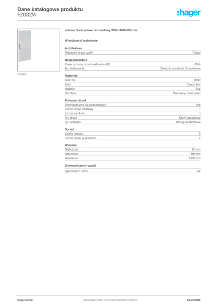 Zdjęcie Hager Karta katalogowa FZ032W | Hager Polska