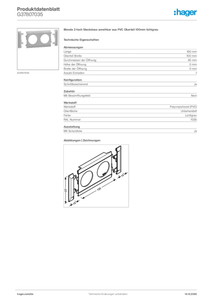 Bild Hager Produktdatenblatt G37807035 | Hager Deutschland