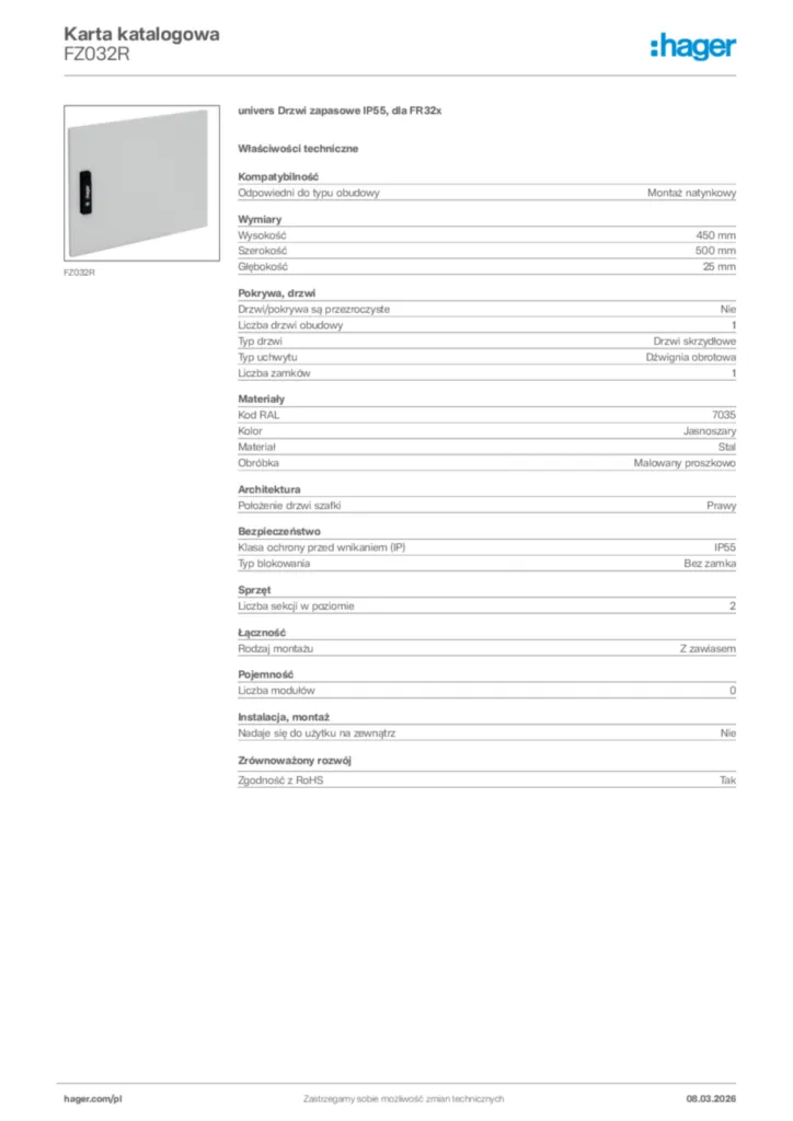 Zdjęcie Hager Karta katalogowa FZ032R | Hager Polska
