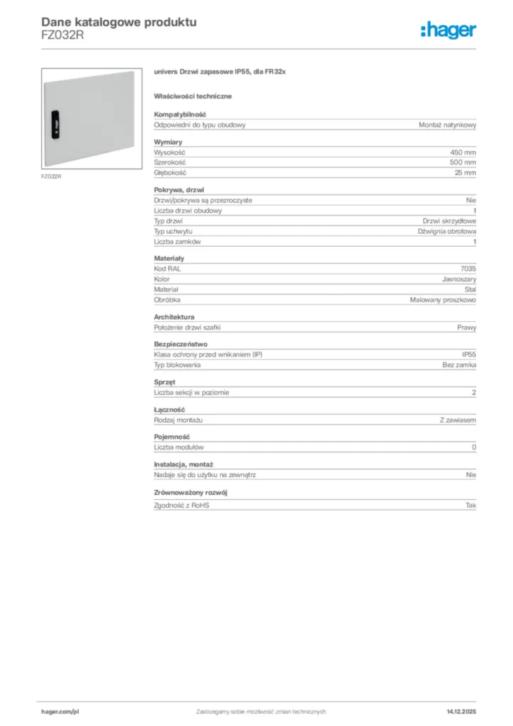 Zdjęcie Hager Karta katalogowa FZ032R | Hager Polska
