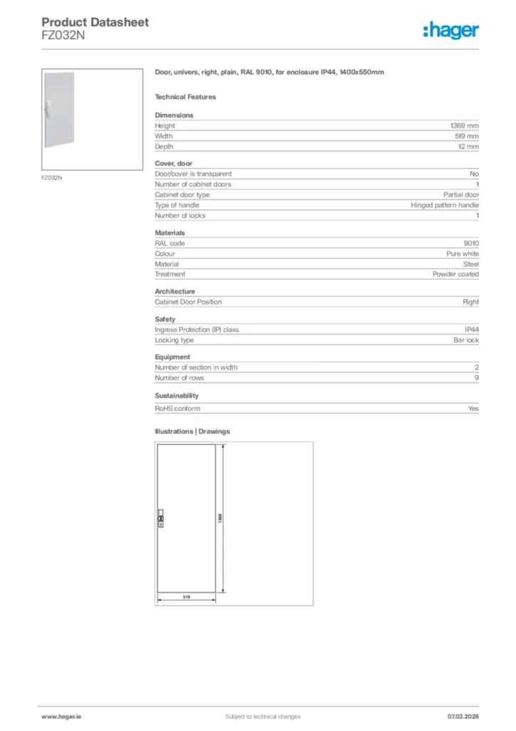 Image Hager Product data sheet FZ032N  | Hager