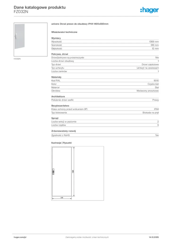 Zdjęcie Hager Karta katalogowa FZ032N | Hager Polska