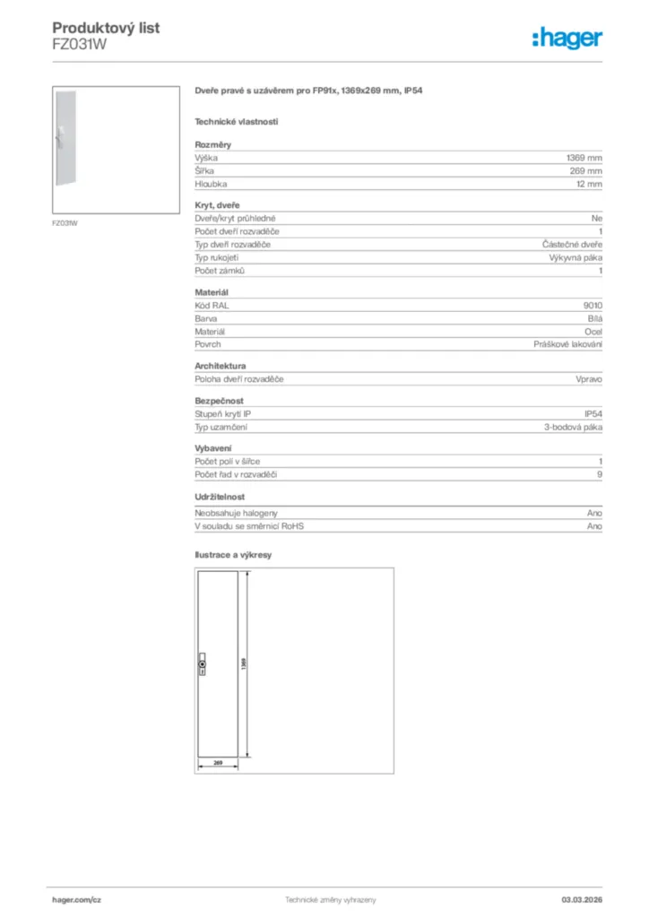 Obrázek Hager Product data sheet FZ031W | Hager