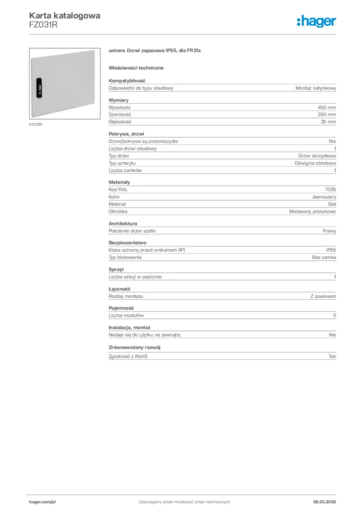 Zdjęcie Hager Karta katalogowa FZ031R | Hager Polska