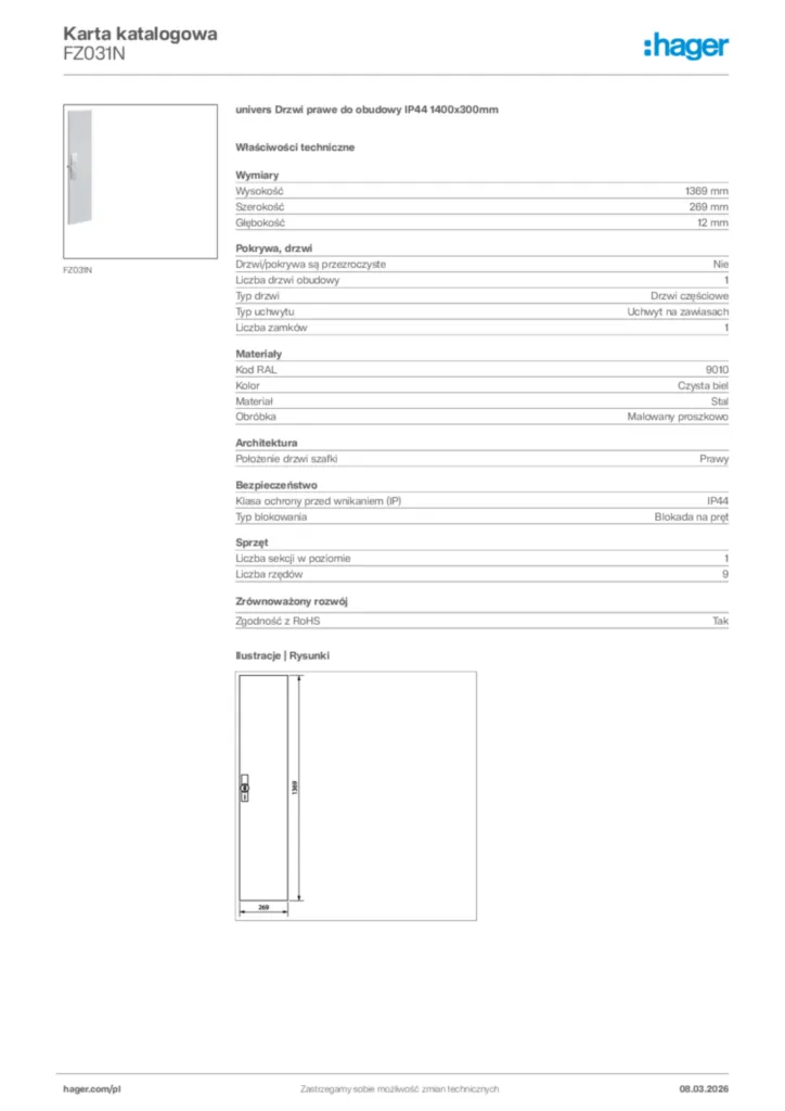 Zdjęcie Hager Karta katalogowa FZ031N | Hager Polska