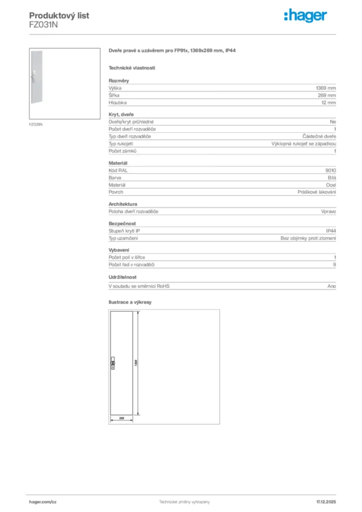 Obrázek Hager Produktový list FZ031N | Hager