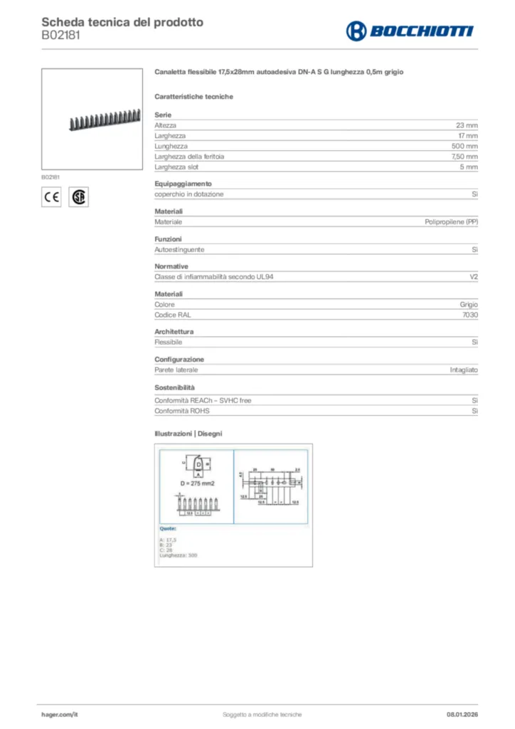 Immagine Bocchiotti Scheda tecnica del prodotto B02181 | Hager Italia