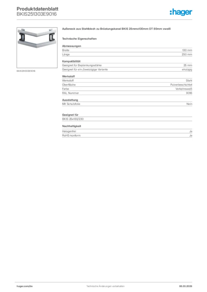 Bild Hager Produktdatenblatt BKIS251303E9016 | Hager Deutschland
