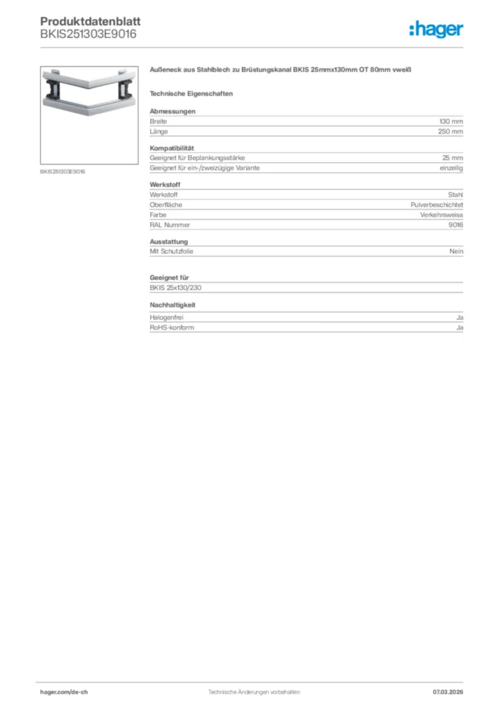 Bild Hager Produktdatenblatt BKIS251303E9016 | Hager Schweiz