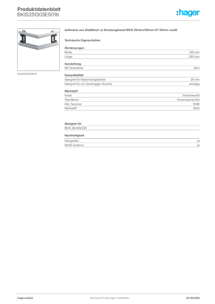 Bild Hager Produktdatenblatt BKIS251303E9016 | Hager Deutschland