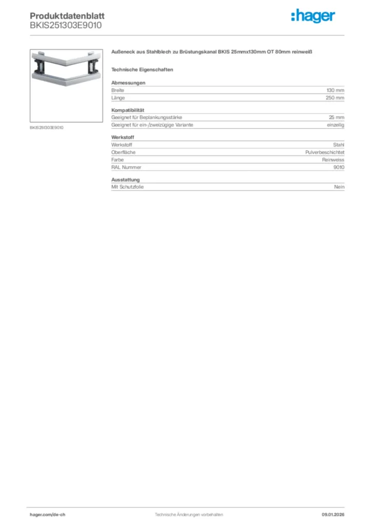 Bild Hager Produktdatenblatt BKIS251303E9010 | Hager Schweiz