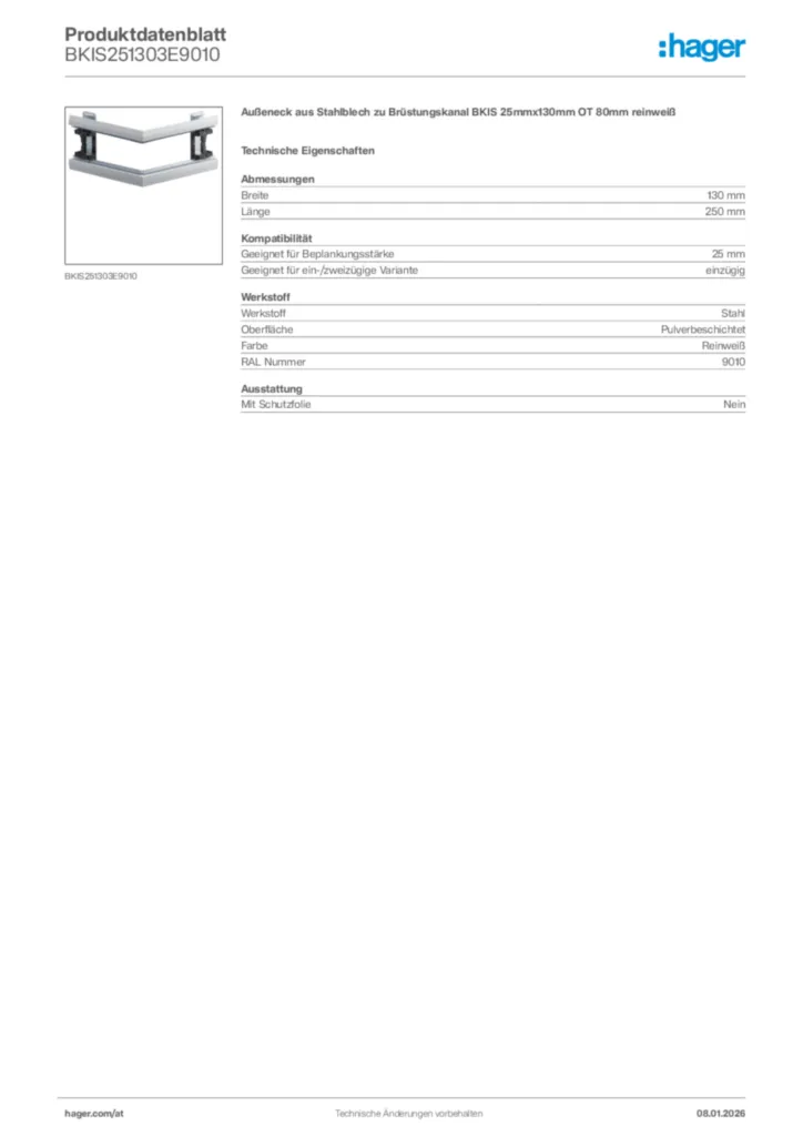 Bild Hager Produktdatenblatt BKIS251303E9010 | Hager Deutschland