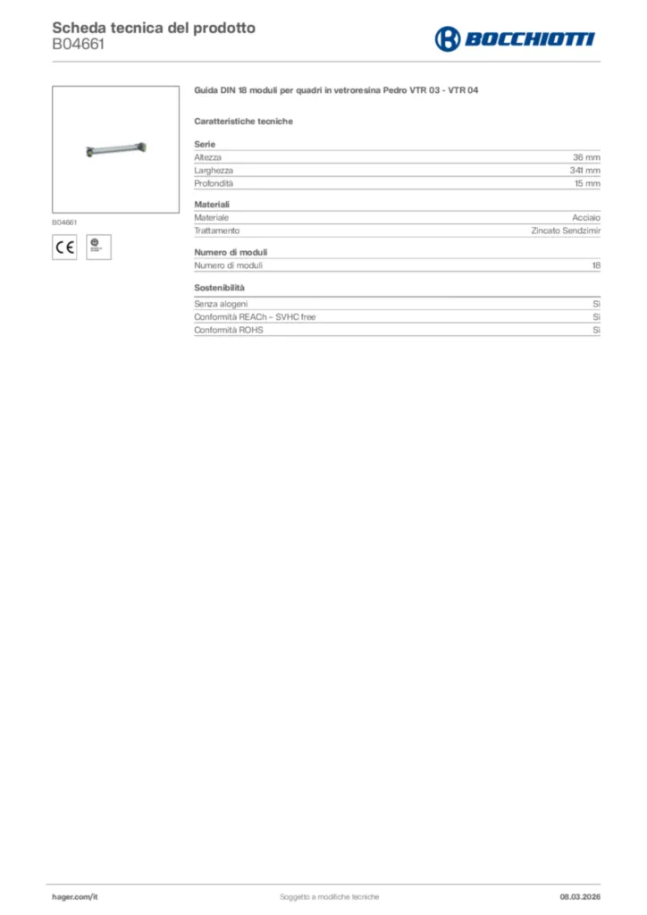Immagine Bocchiotti Scheda tecnica del prodotto B04661 | Hager Italia