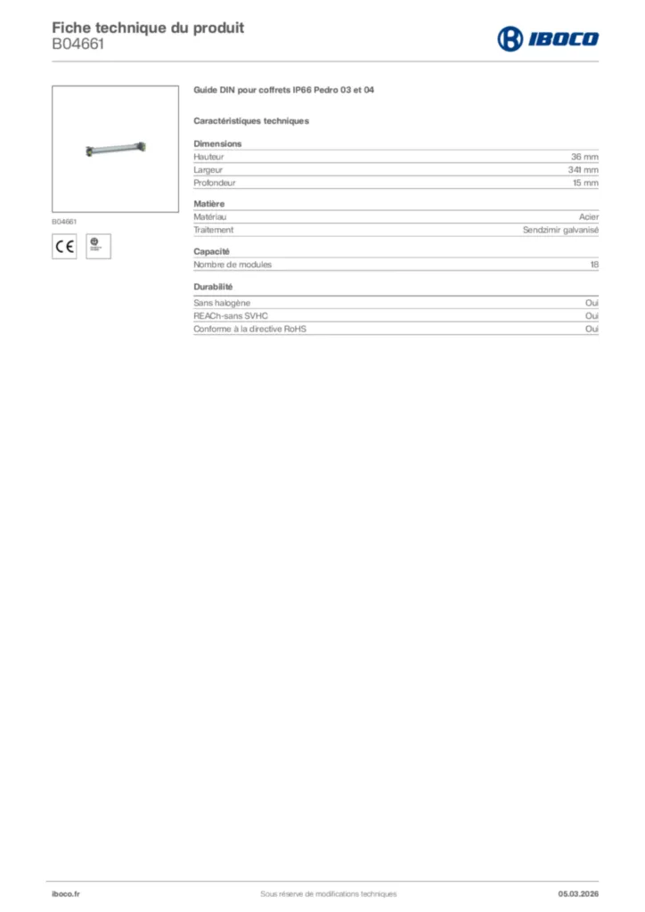 Image Iboco Fiche technique du produit B04661 | Hager France
