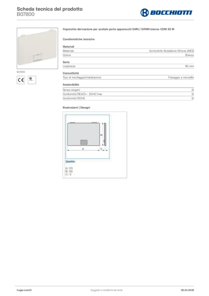 Immagine Bocchiotti Scheda tecnica del prodotto B07800 | Hager Italia