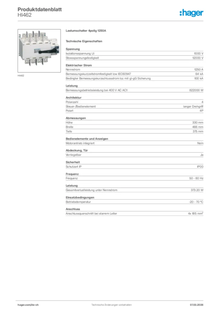 Bild Hager Produktdatenblatt HI462 | Hager Schweiz