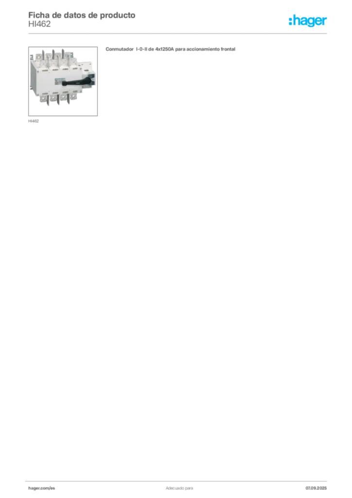 Imagen Hager Ficha de datos de producto HI462 | Hager España