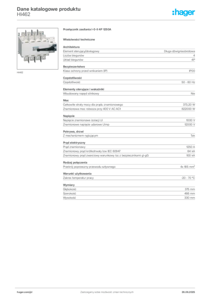 Zdjęcie Hager Karta katalogowa HI462 | Hager Polska