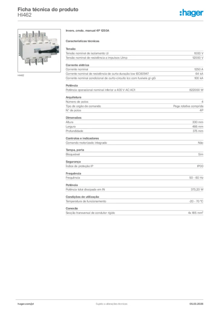 Imagem Hager Ficha técnica do produto HI462 | Hager Portugal