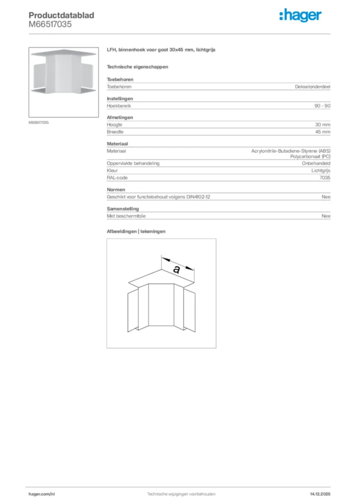 Afbeelding Hager Productdatablad M66517035 | Hager Nederland