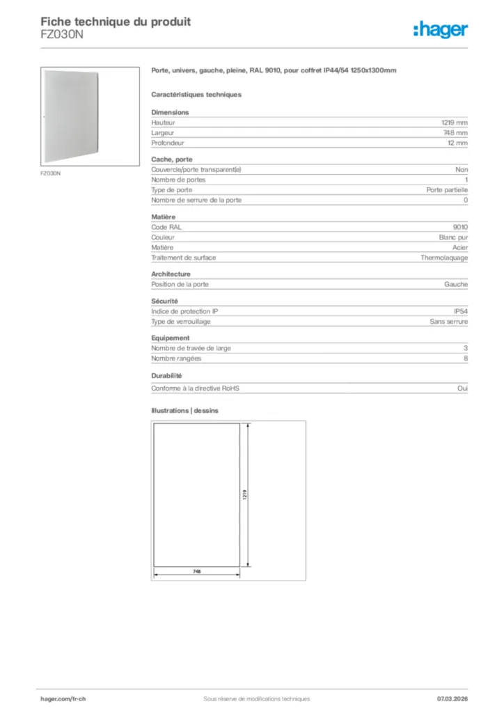 Image Hager Fiche technique du produit FZ030N | Hager Suisse
