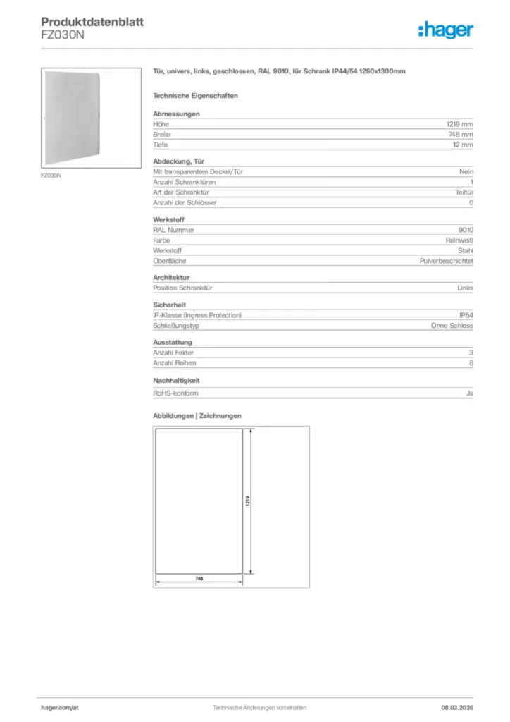 Bild Hager Produktdatenblatt FZ030N | Hager Deutschland