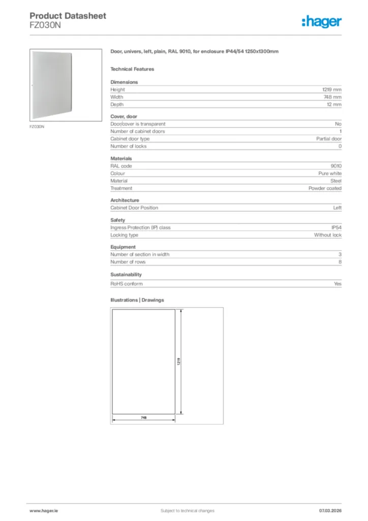 Image Hager Product data sheet FZ030N  | Hager